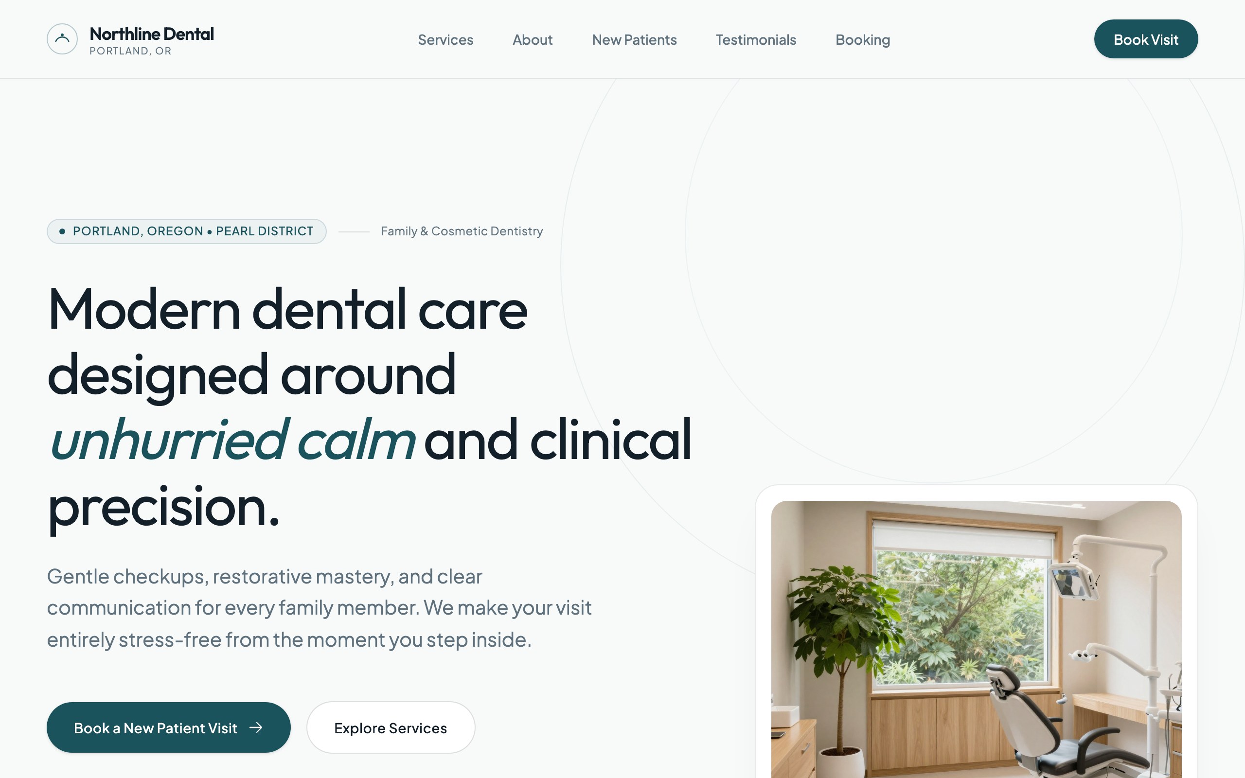 The dental practice website example, built with Mr Create