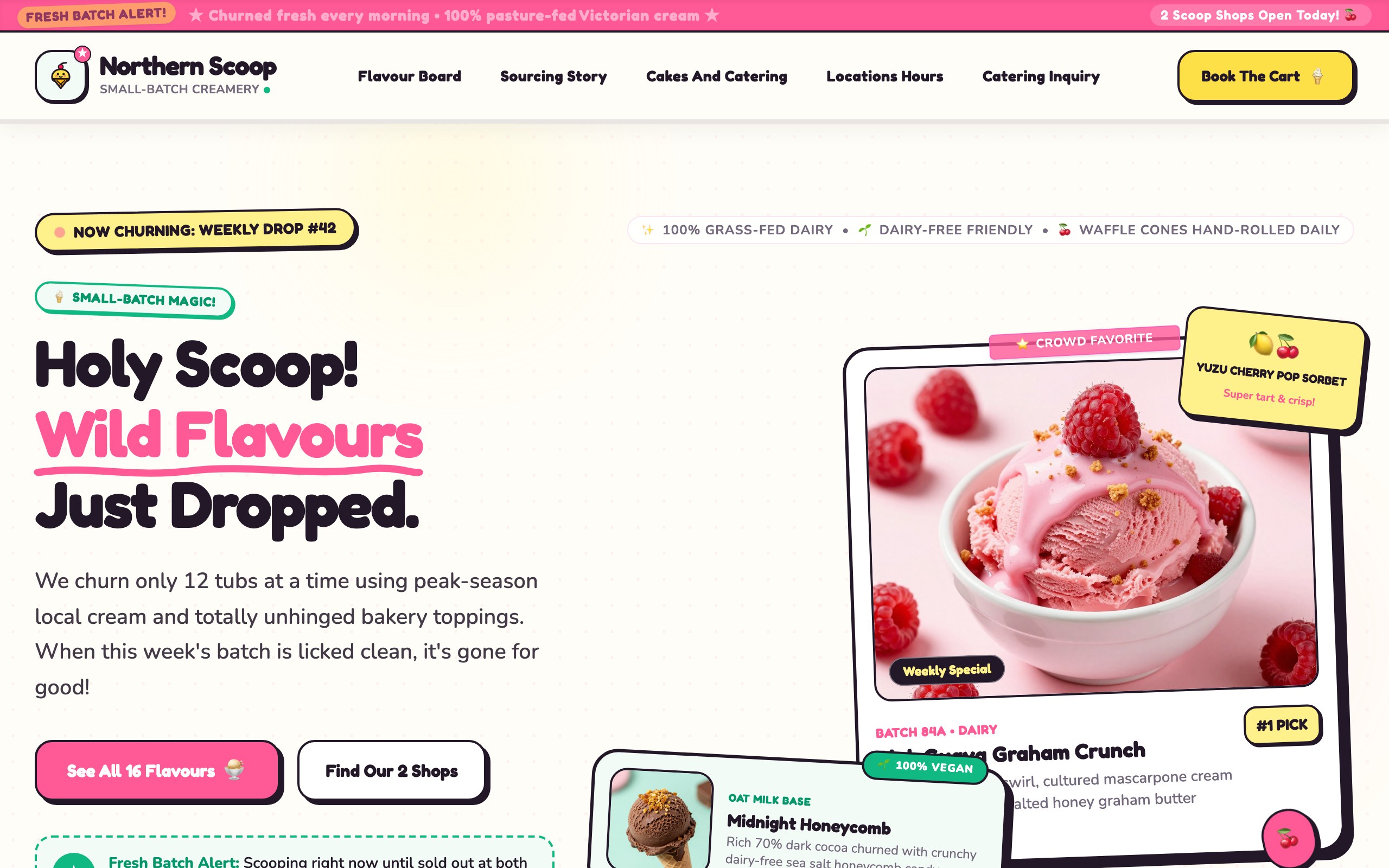 The ice cream shop website example, built with Mr Create