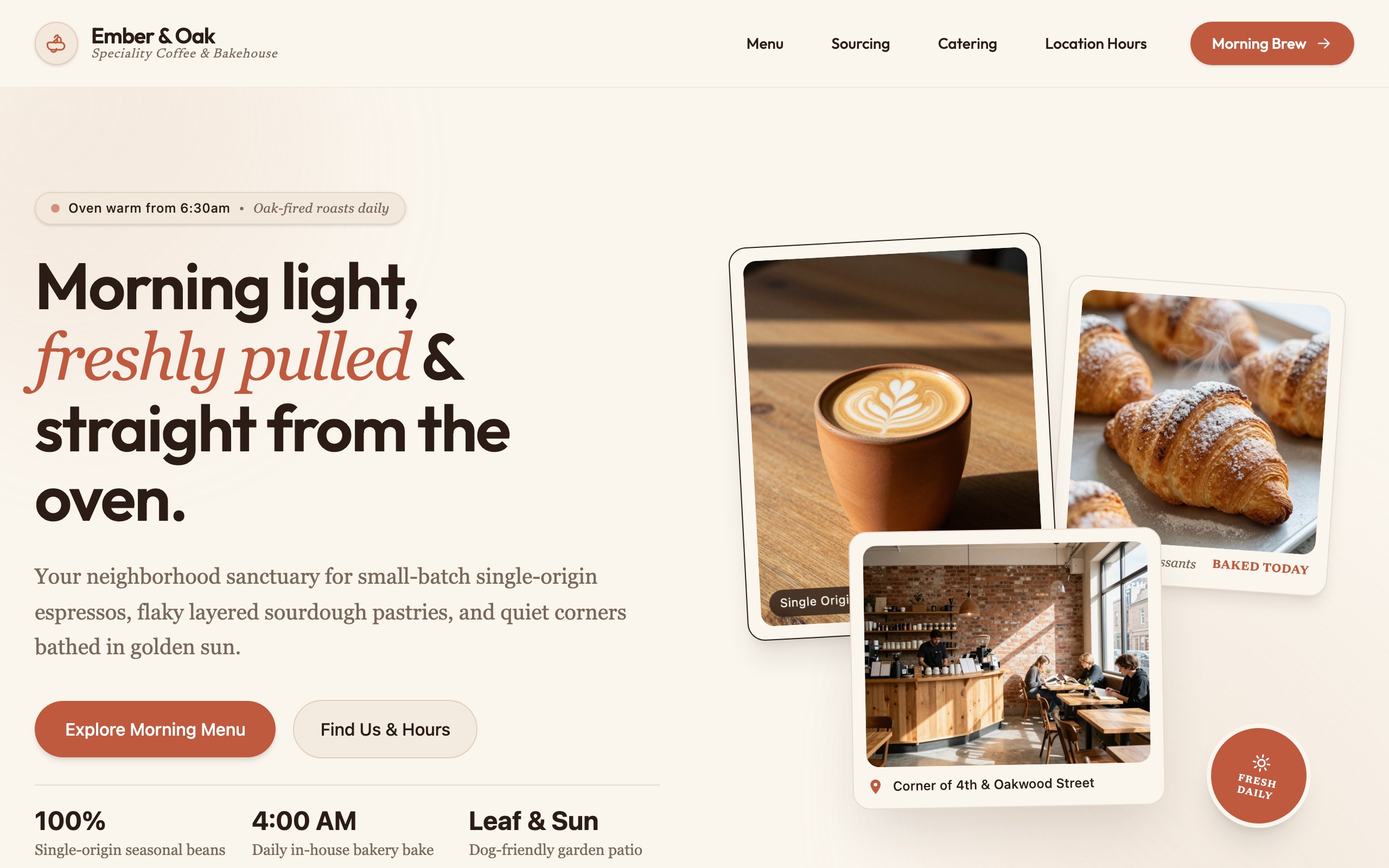 The coffee shop website example, built with Mr Create