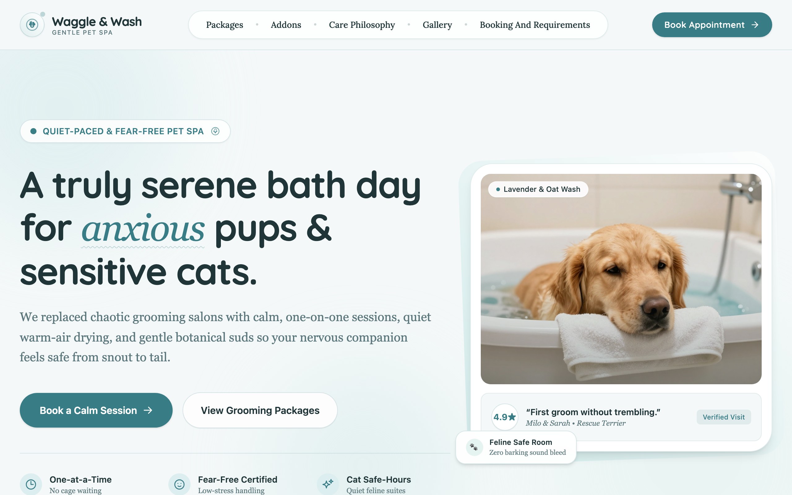 The pet grooming website example, built with Mr Create