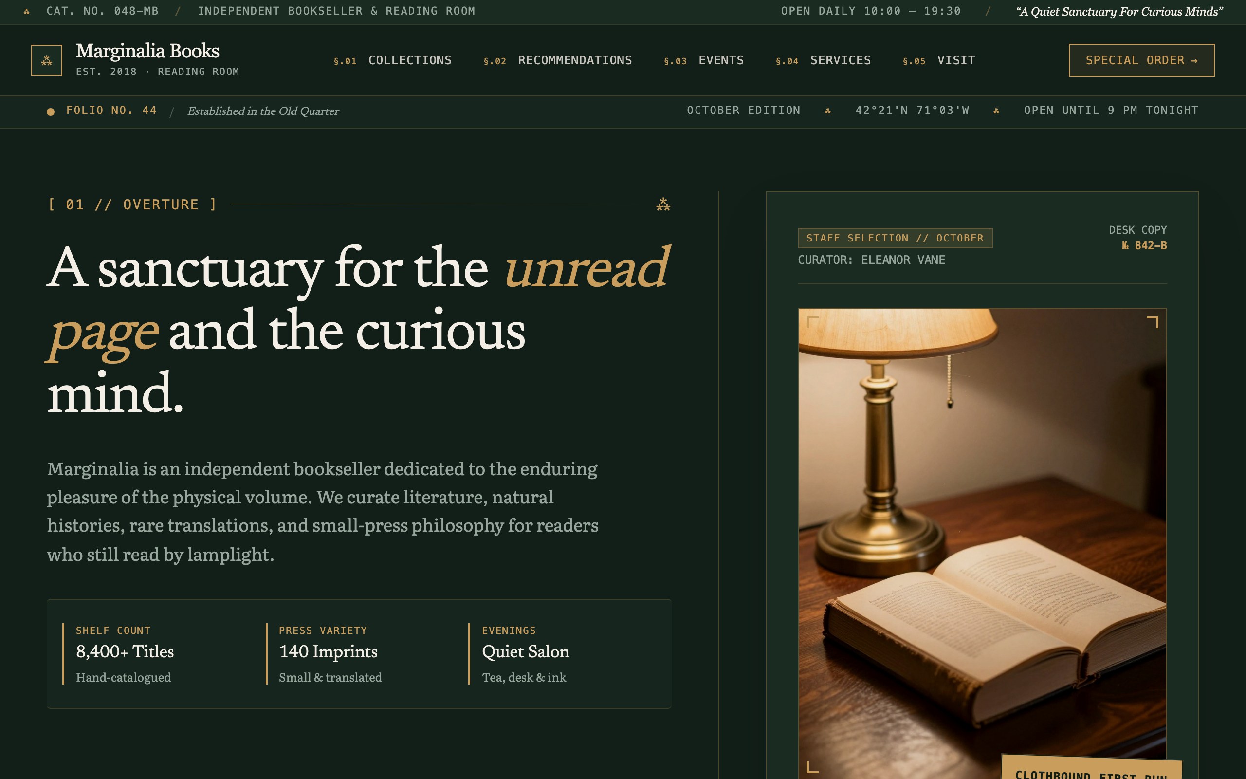 The bookshop website example, built with Mr Create