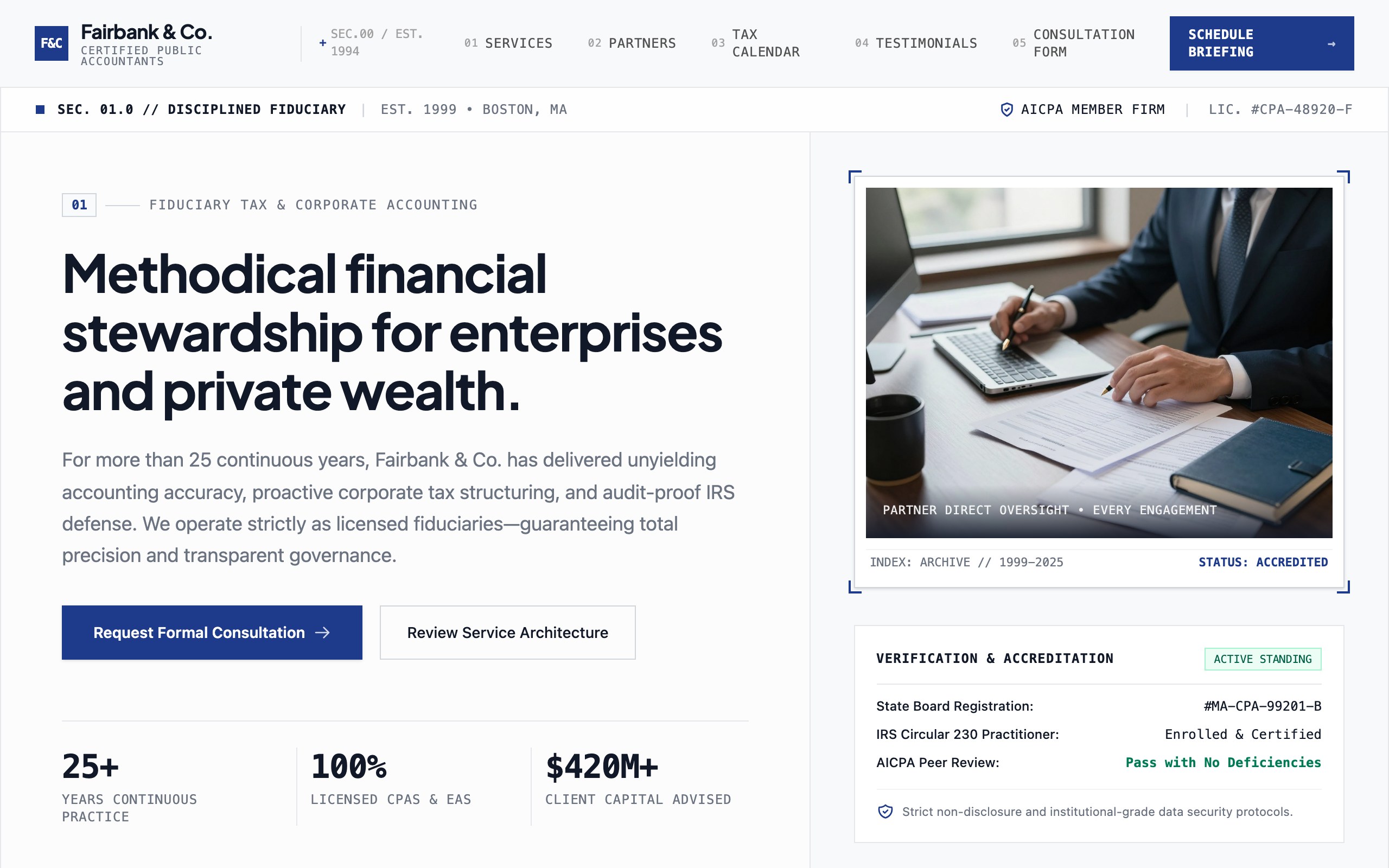 The accounting & cpa website example, built with Mr Create