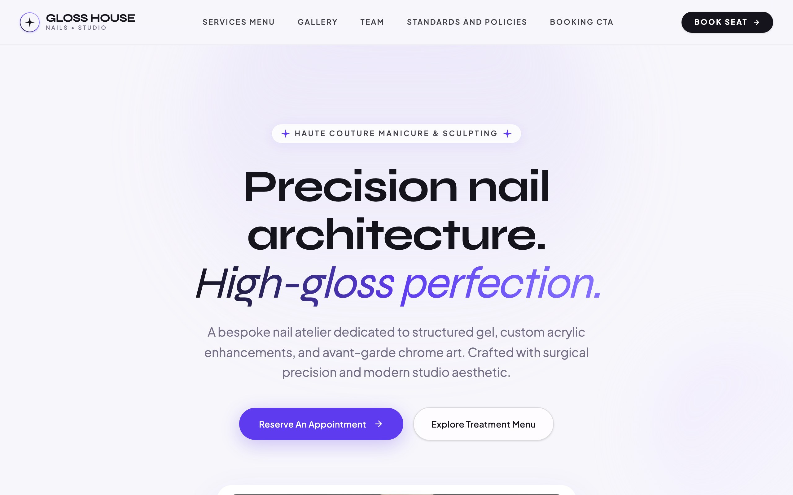 The nail salon website example, built with Mr Create