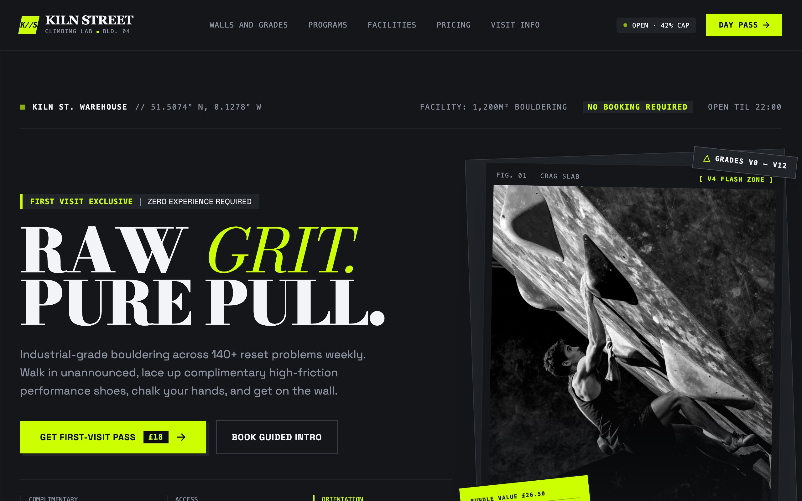 The climbing gym website example, built with Mr Create
