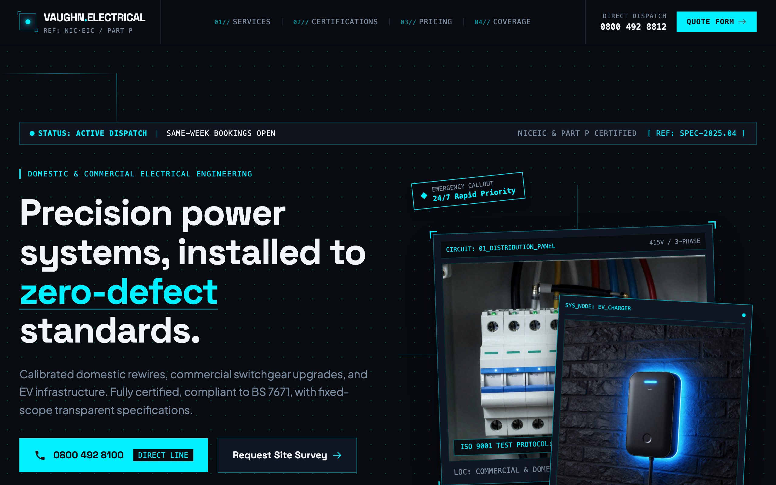 The electrician website example, built with Mr Create