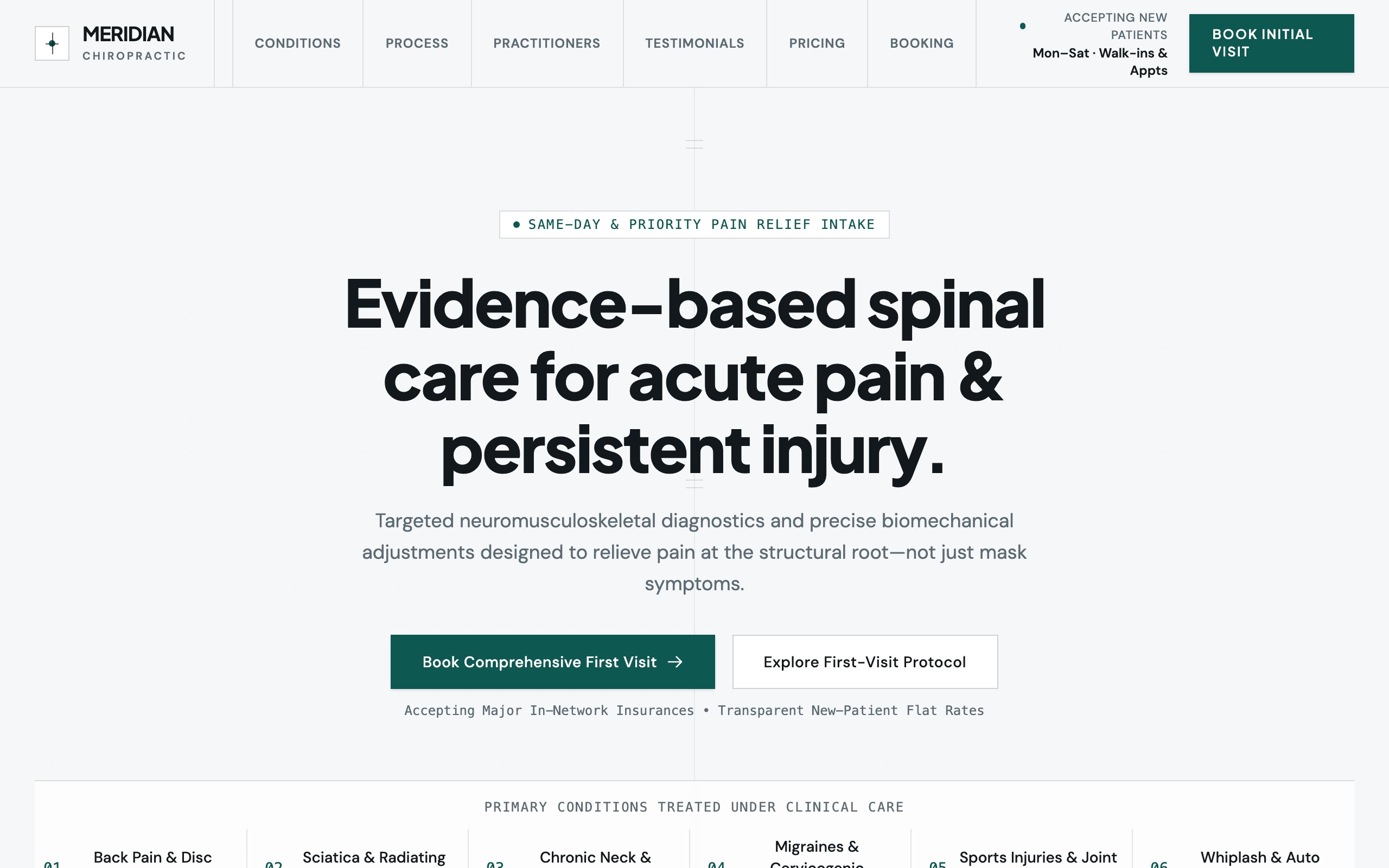 The chiropractic clinic website example, built with Mr Create