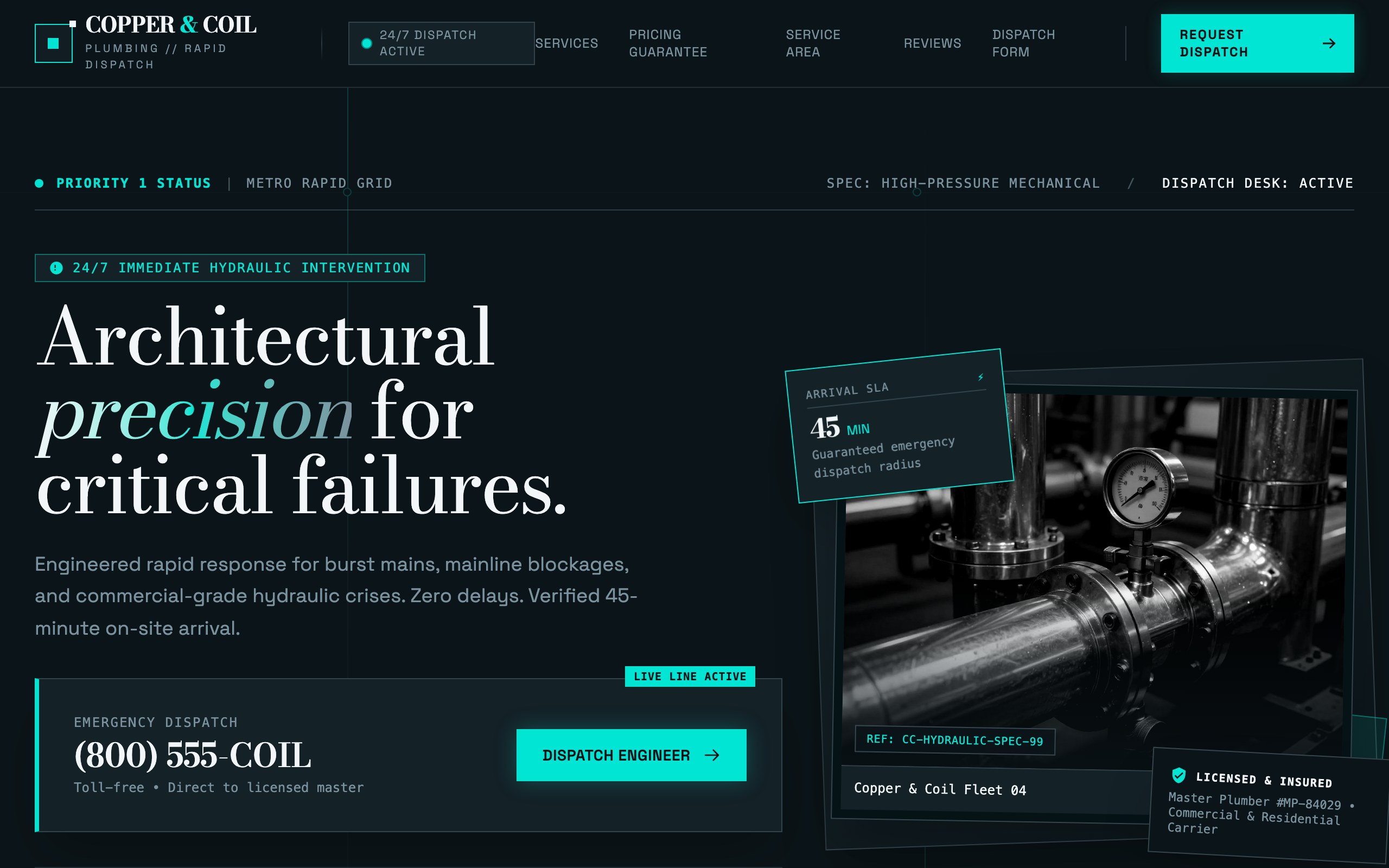 The plumbing website example, built with Mr Create