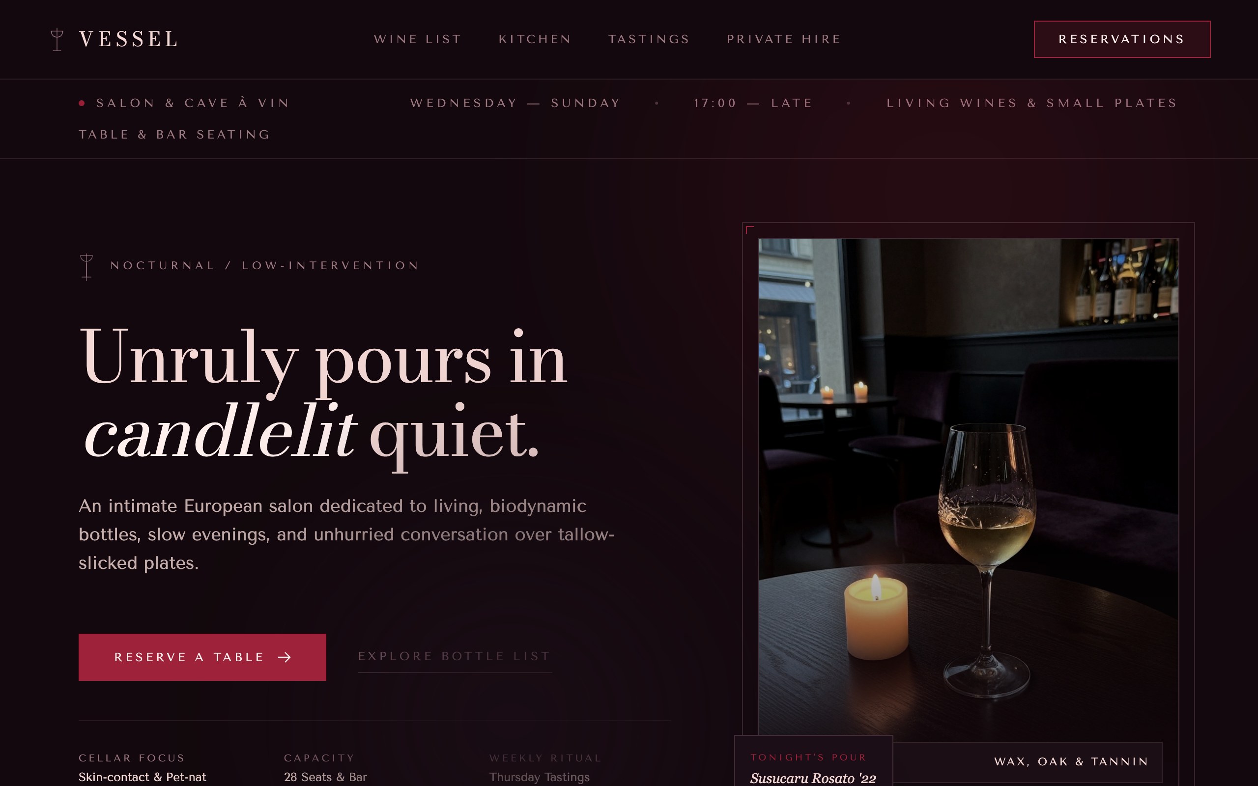 The wine bar website example, built with Mr Create