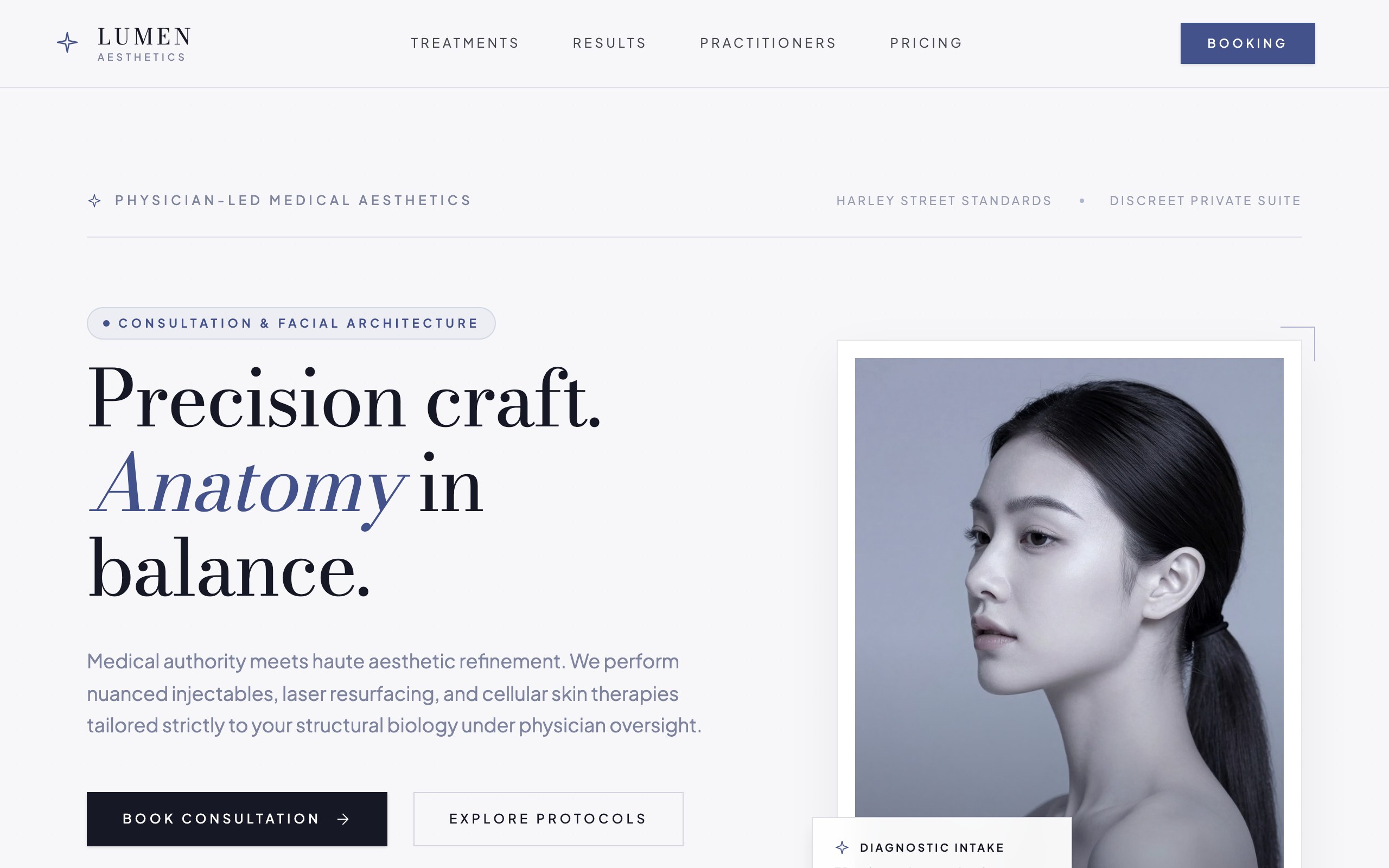 The medical aesthetics website example, built with Mr Create