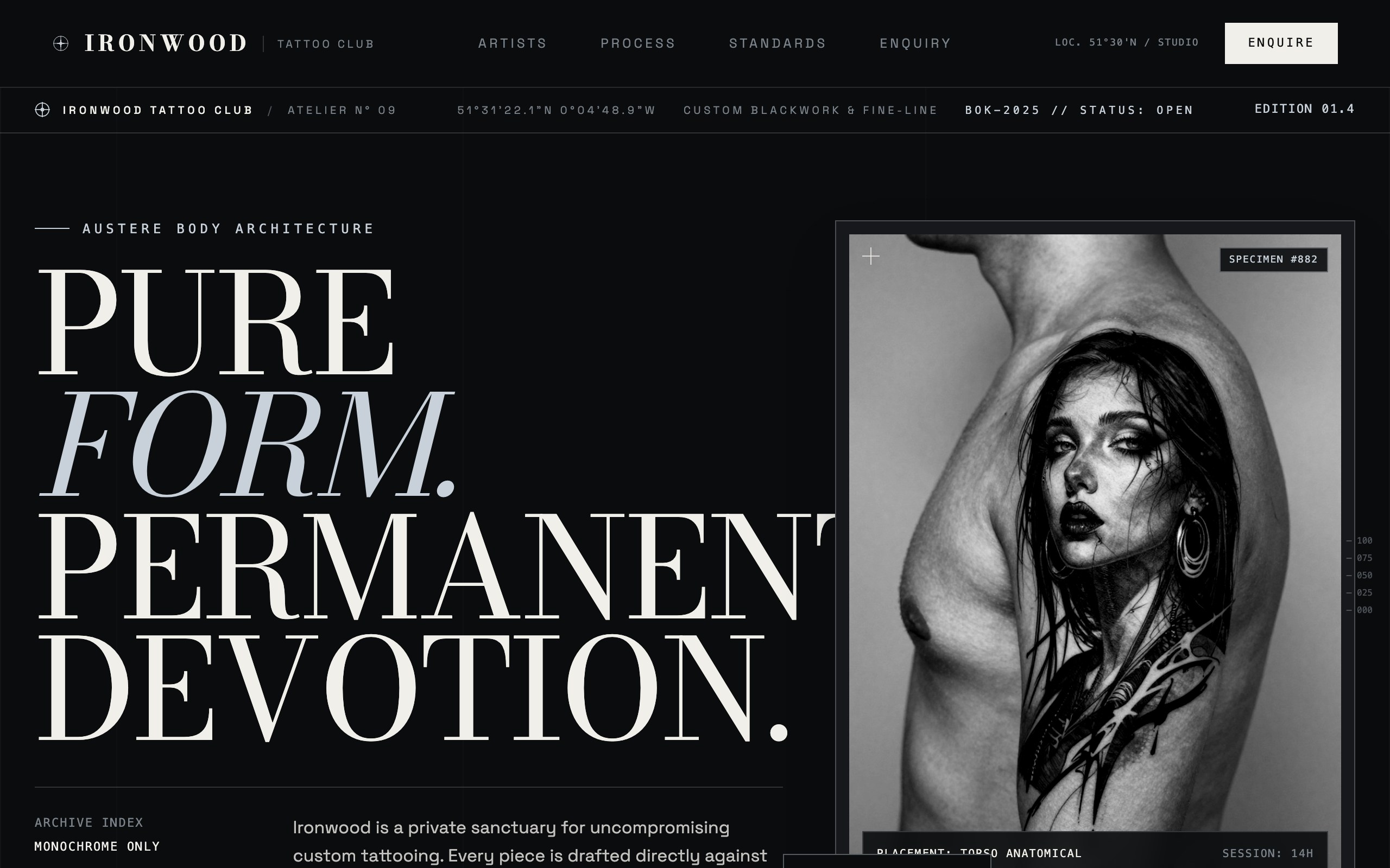 The tattoo studio website example, built with Mr Create