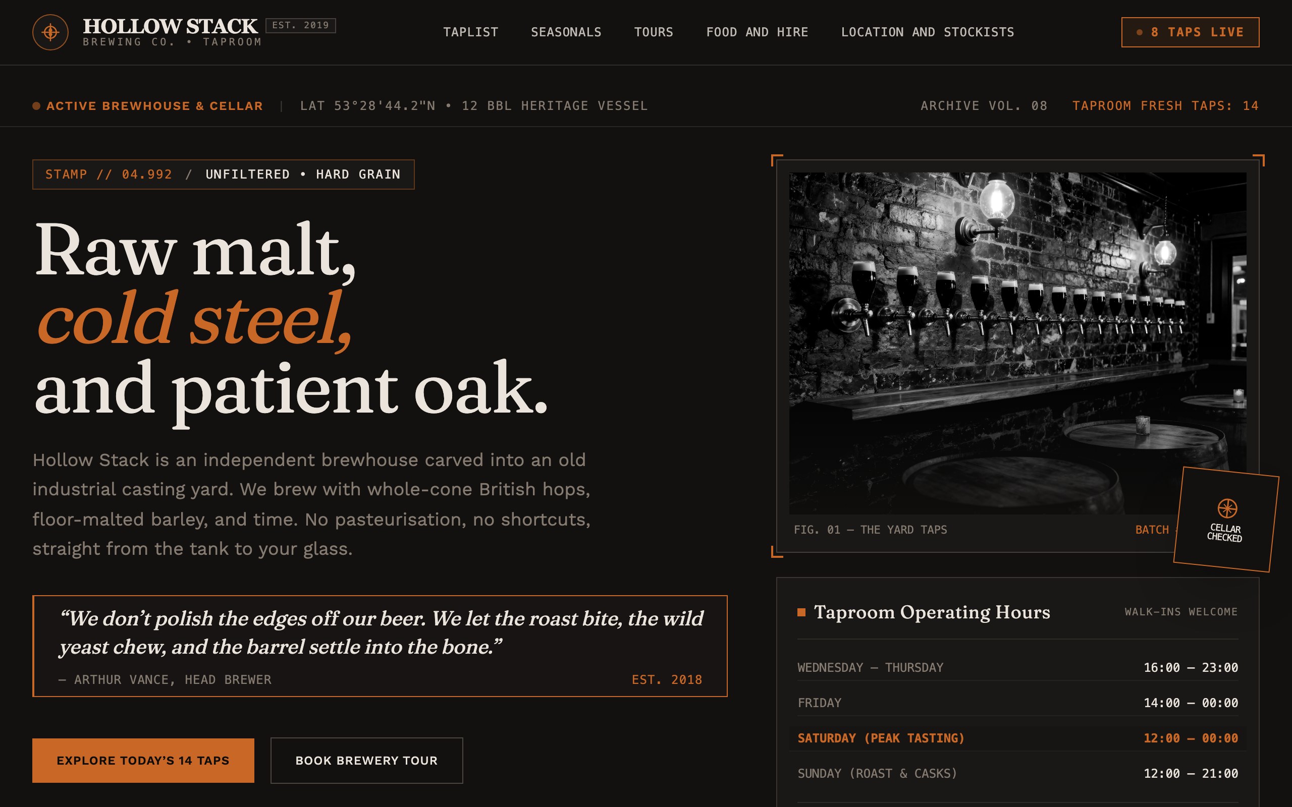 The brewery website example, built with Mr Create