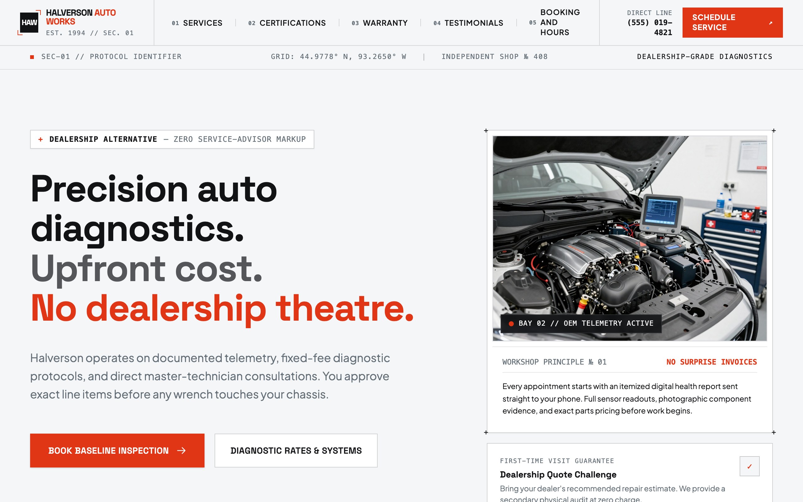 The auto repair website example, built with Mr Create