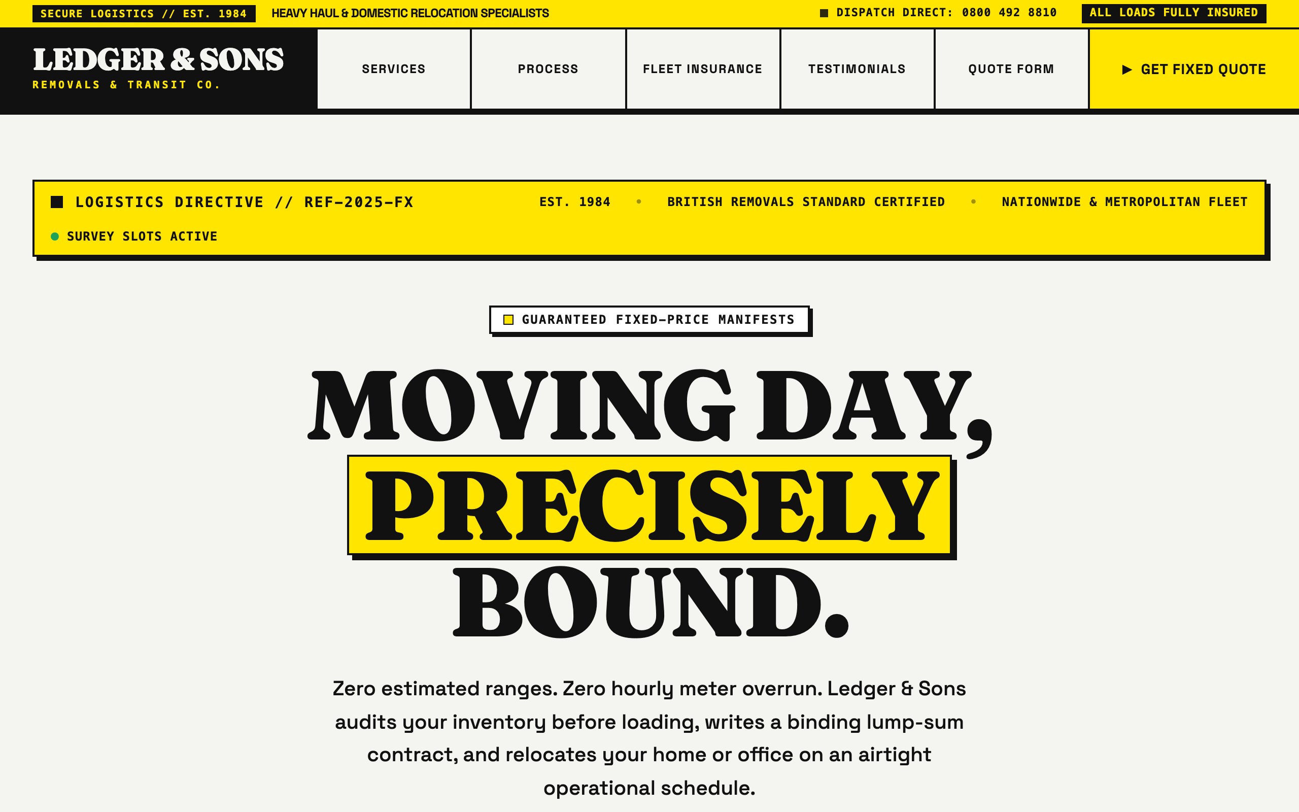 The removals website example, built with Mr Create