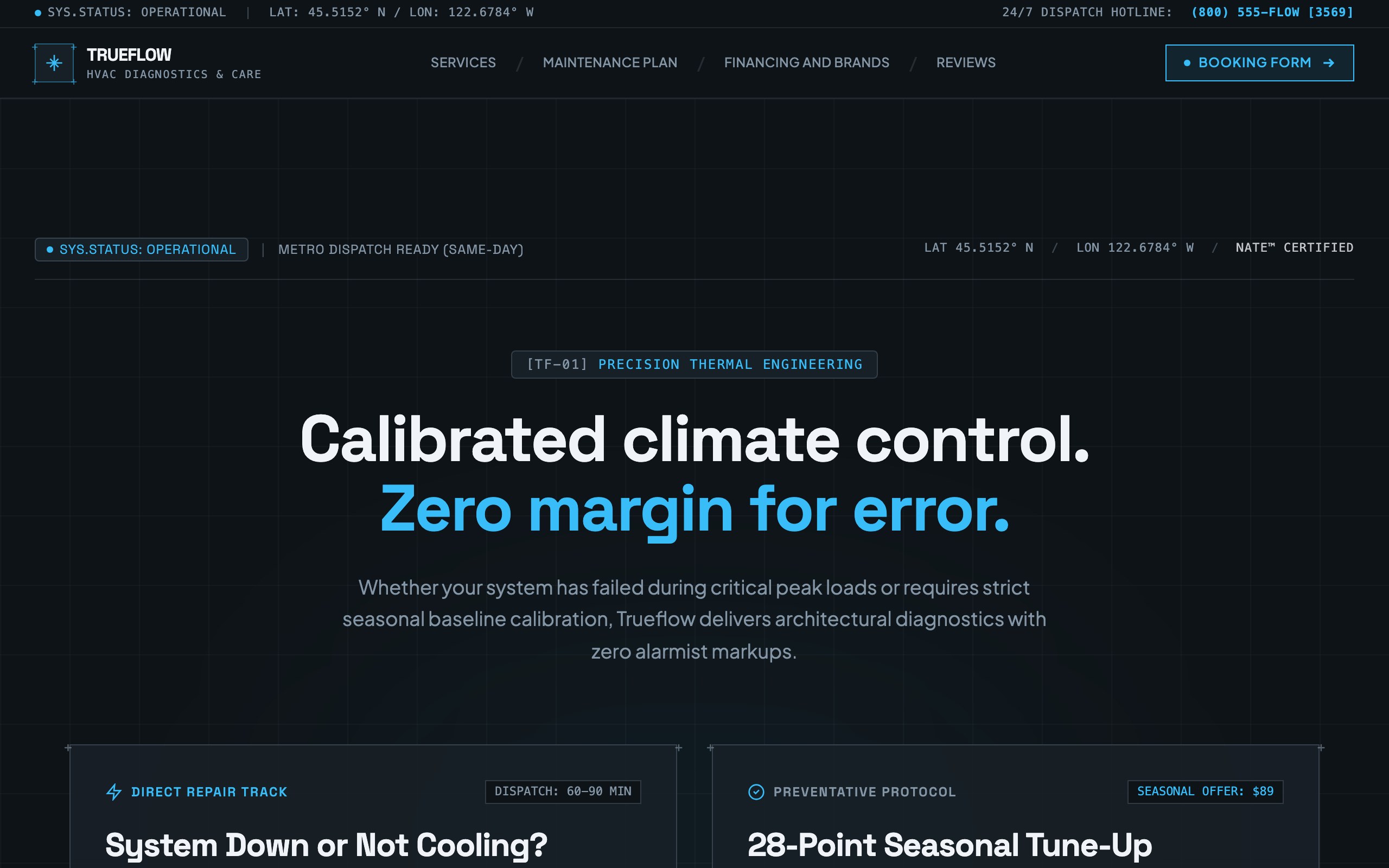 The hvac website example, built with Mr Create