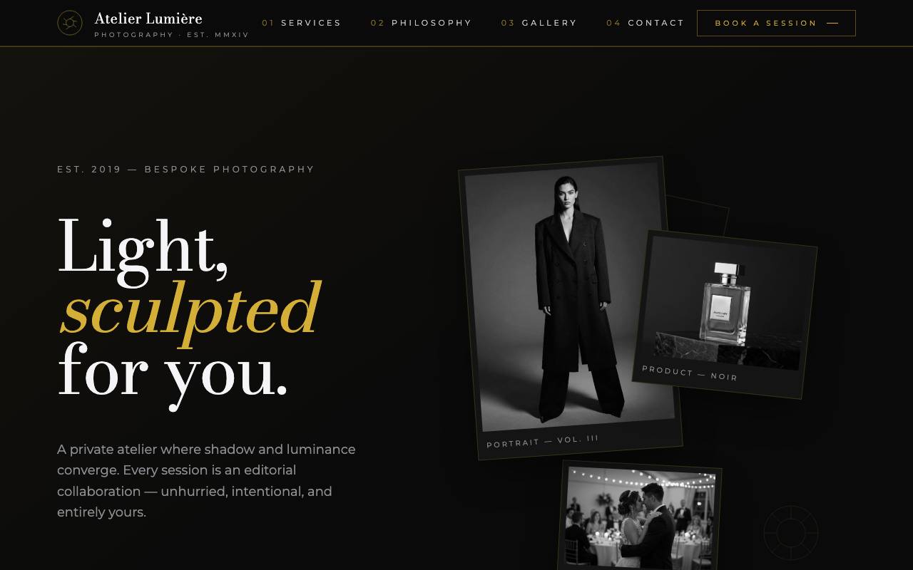 Screenshot of Atelier Lumière, a site built with Mr Create