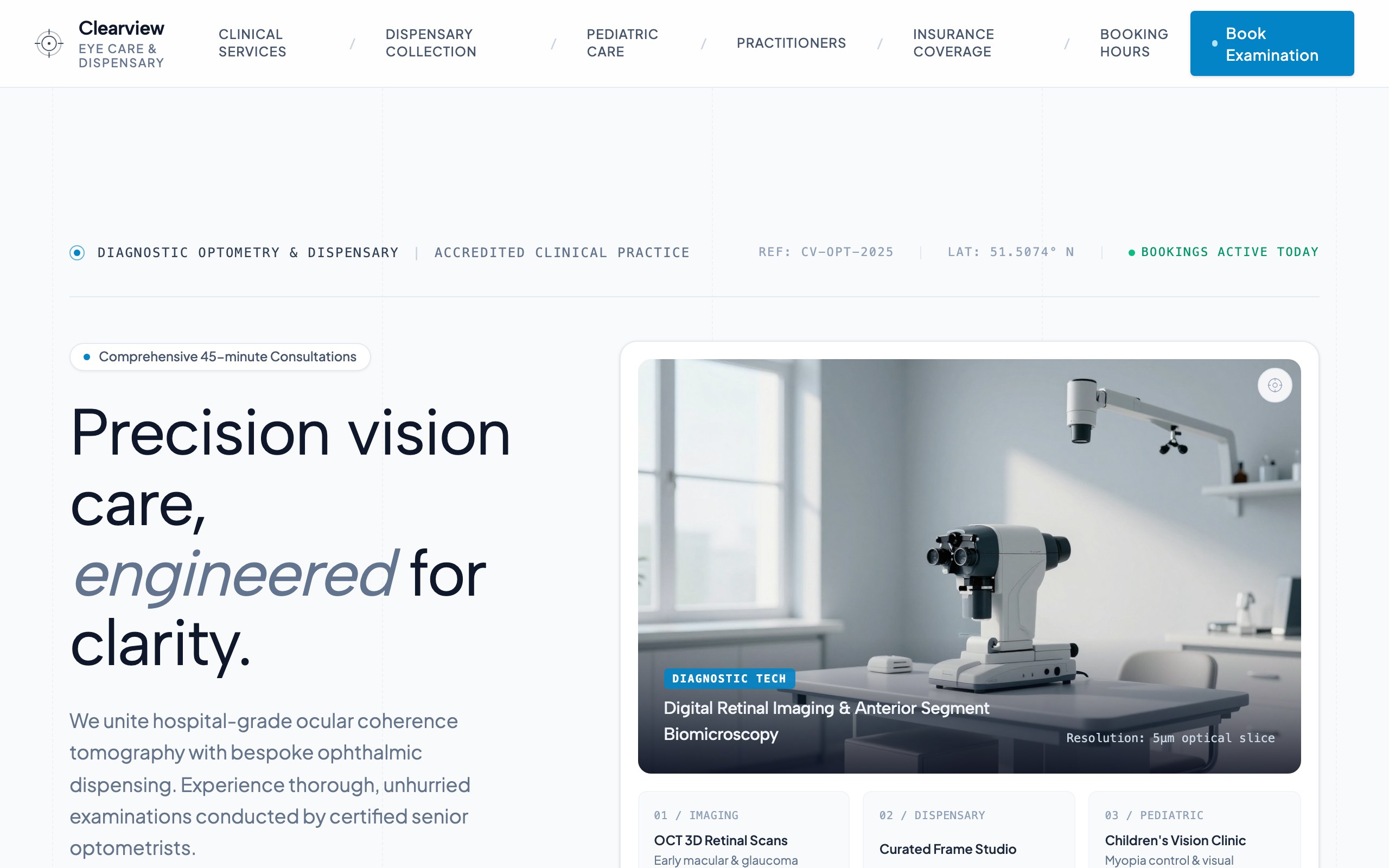 The optometry website example, built with Mr Create