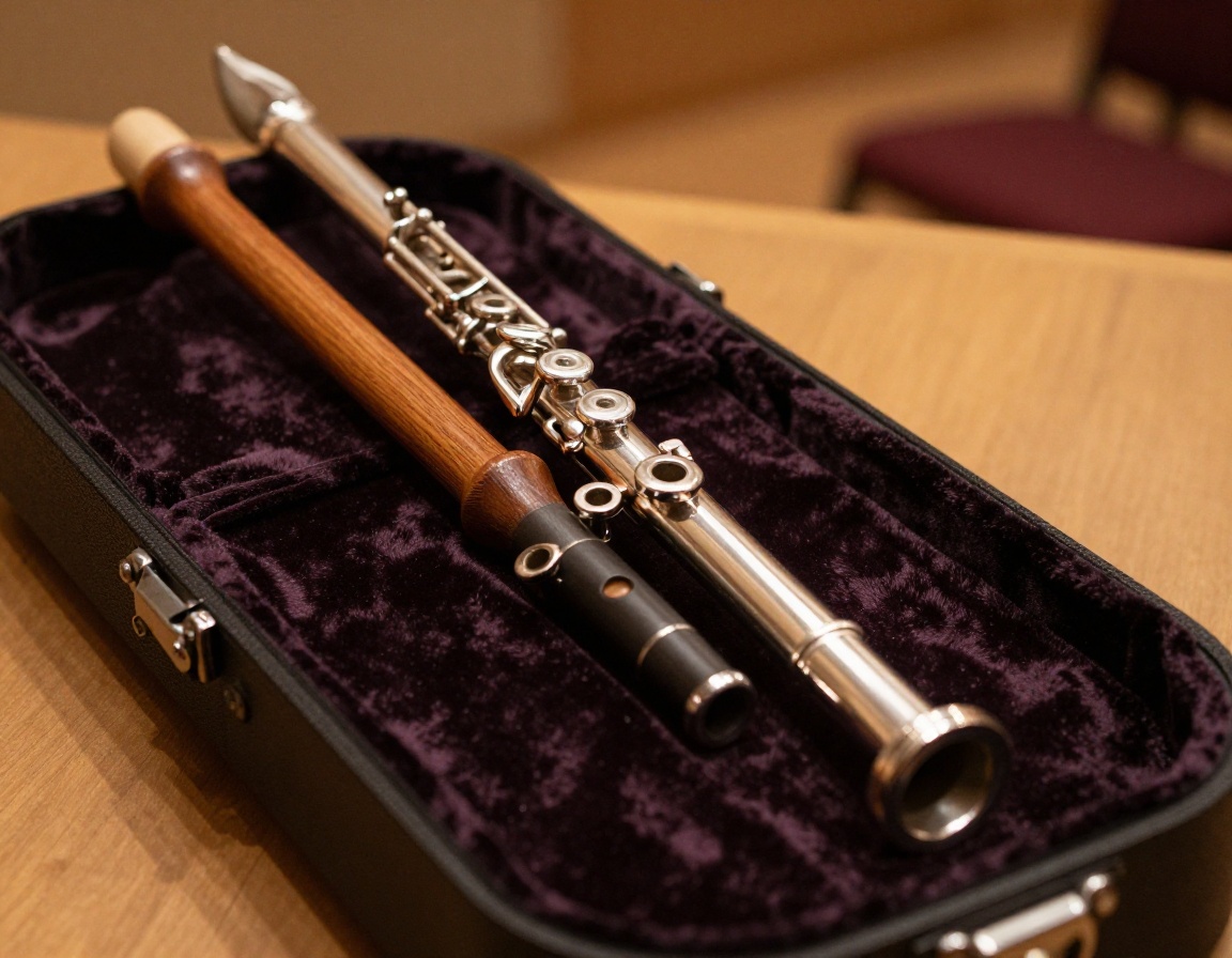 Concert flute and oboe in studio case