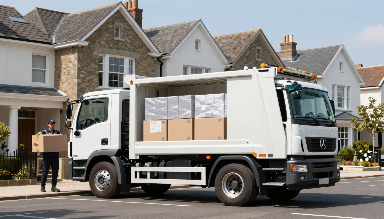 Ledger & Sons logistics vehicle and removals crew performing residential loading