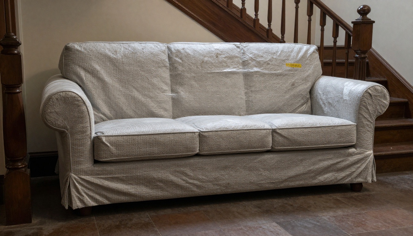 Residential moving team handling furniture