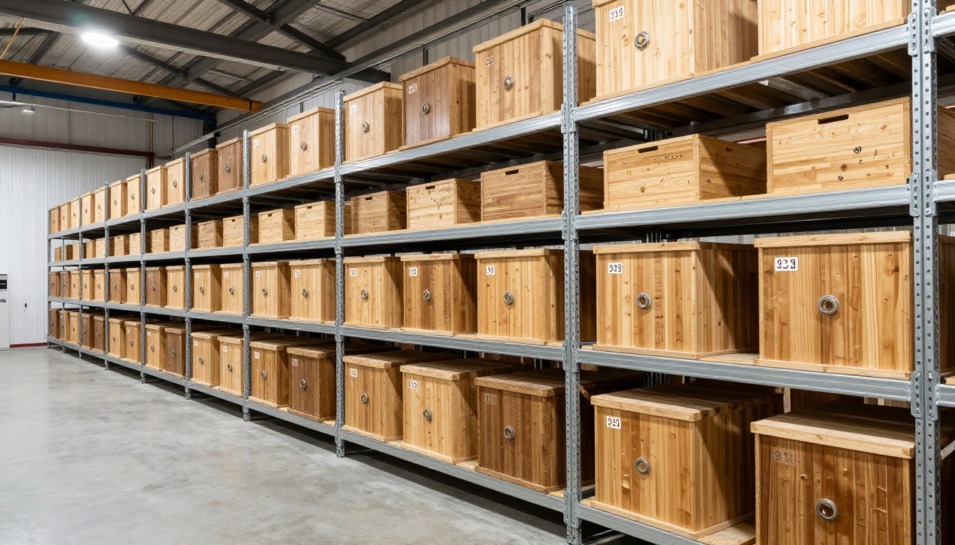 High-security containerized storage vaults in warehouse