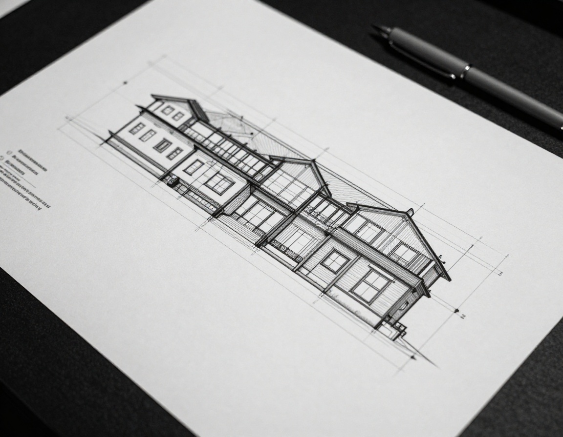 Technical architectural elevation drawings and statutory planning documentation study