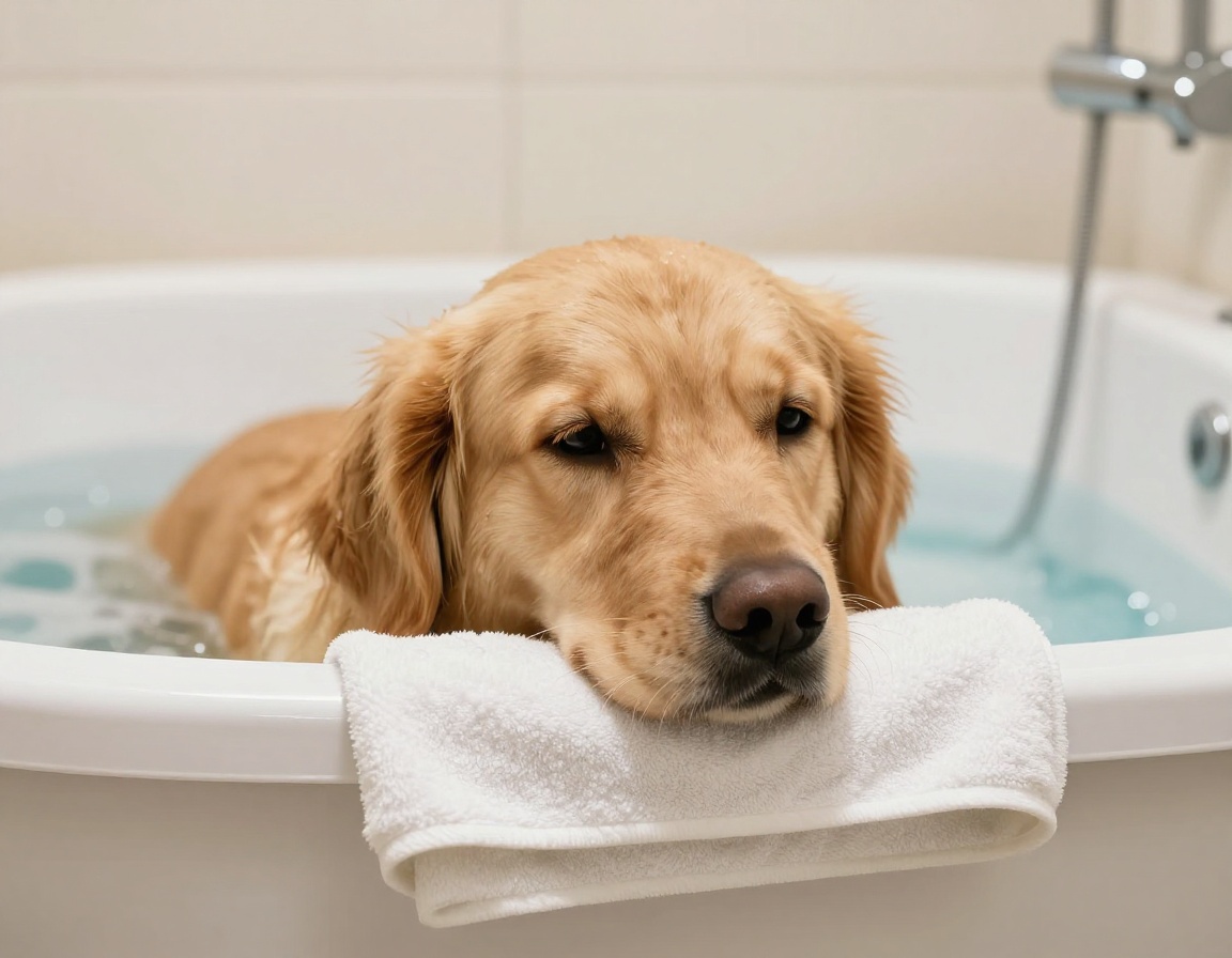 A relaxed dog enjoying a gentle bath at Waggle and Wash spa