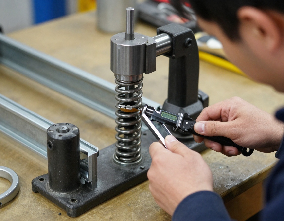 Technician calibrating heavy garage door torsion spring with precision tools