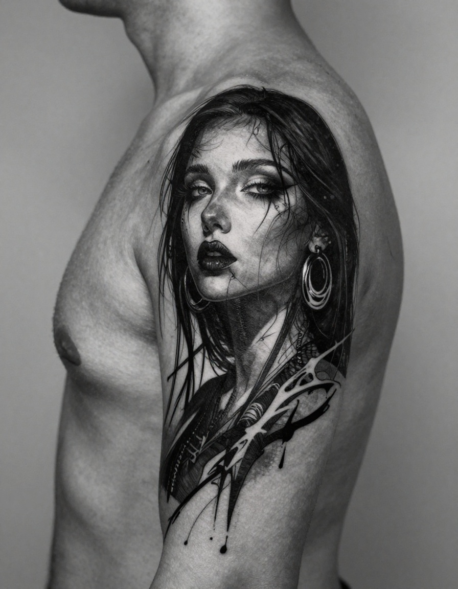 Editorial close-up of custom heavy blackwork tattoo craft