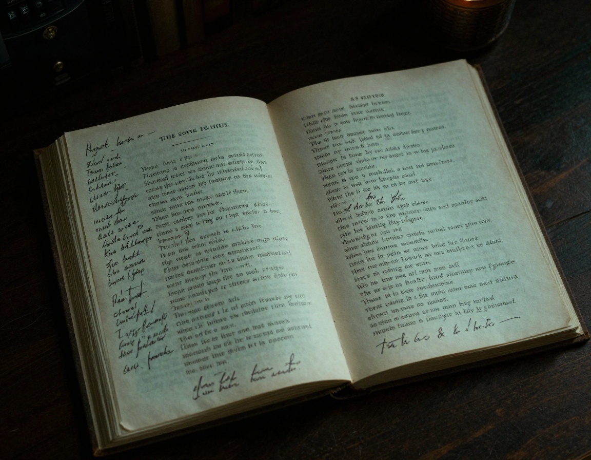 Close-up of open poetry volume under soft reading lamp