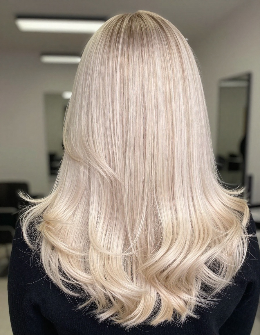 Seamless cool cream blonde foilayage with shadow root