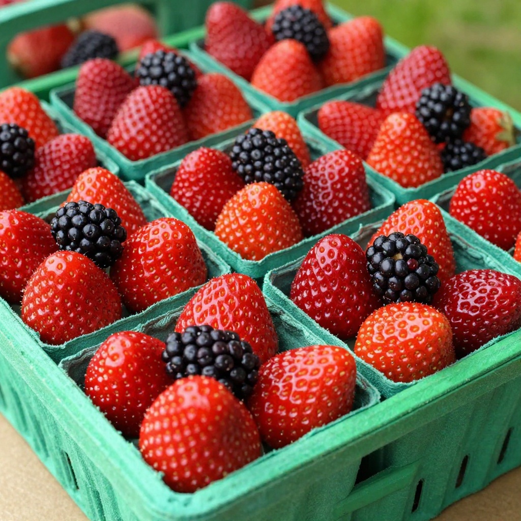 Ripe local berries in a market basket