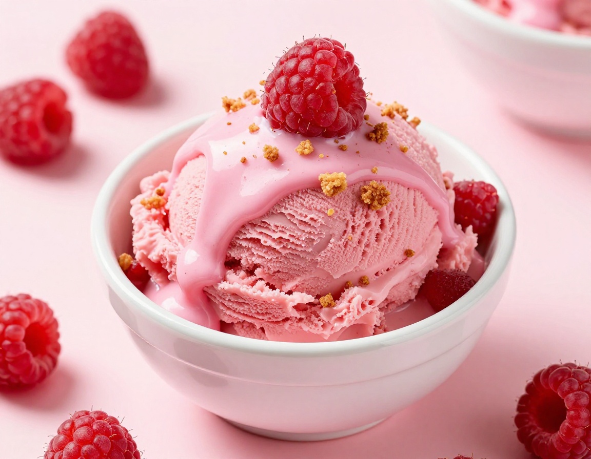 Pink Guava Raspberry Cheesecake ice cream scoop in a waffle bowl