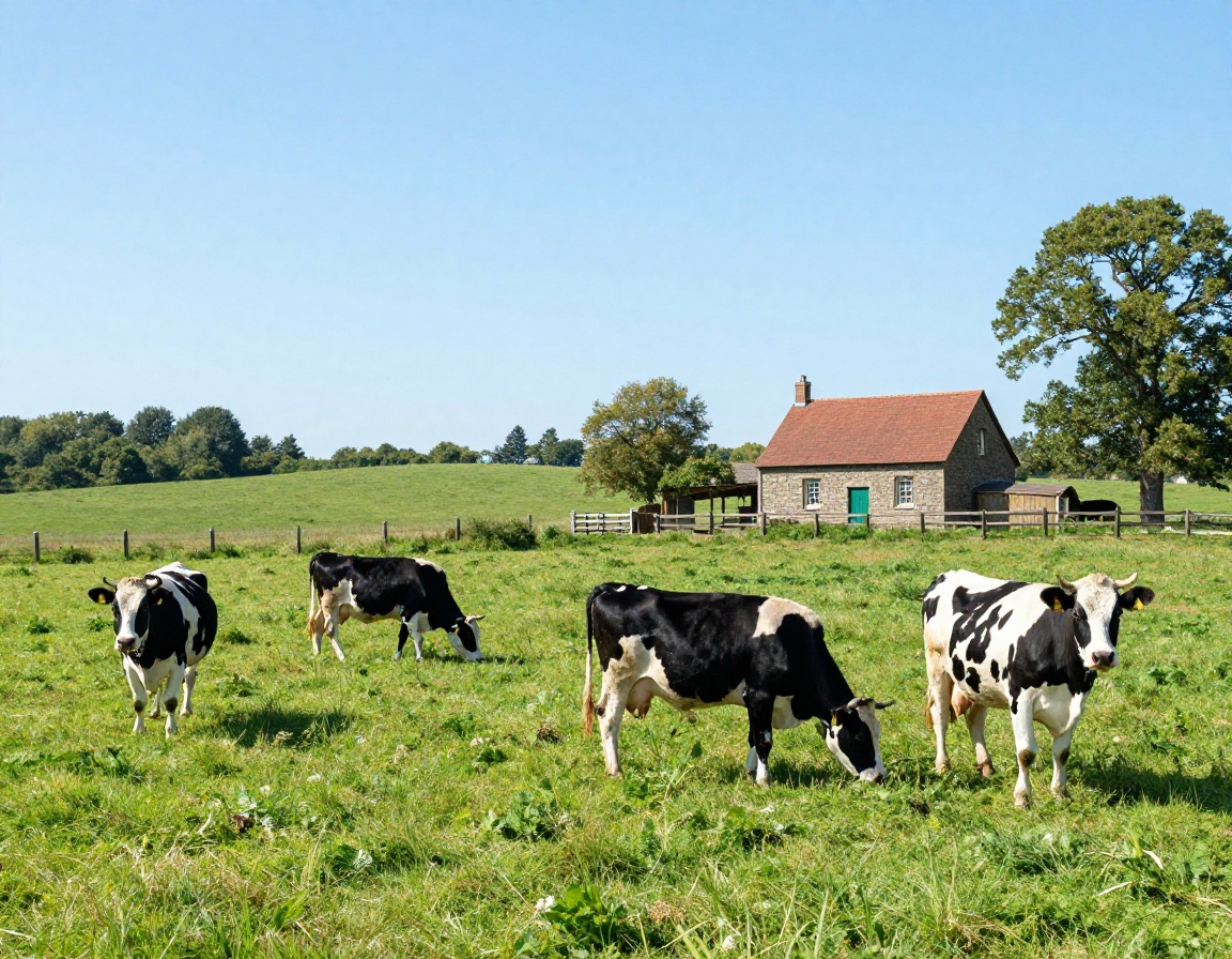 Happy dairy cows grazing on lush green pasture at Valley Crest Farm