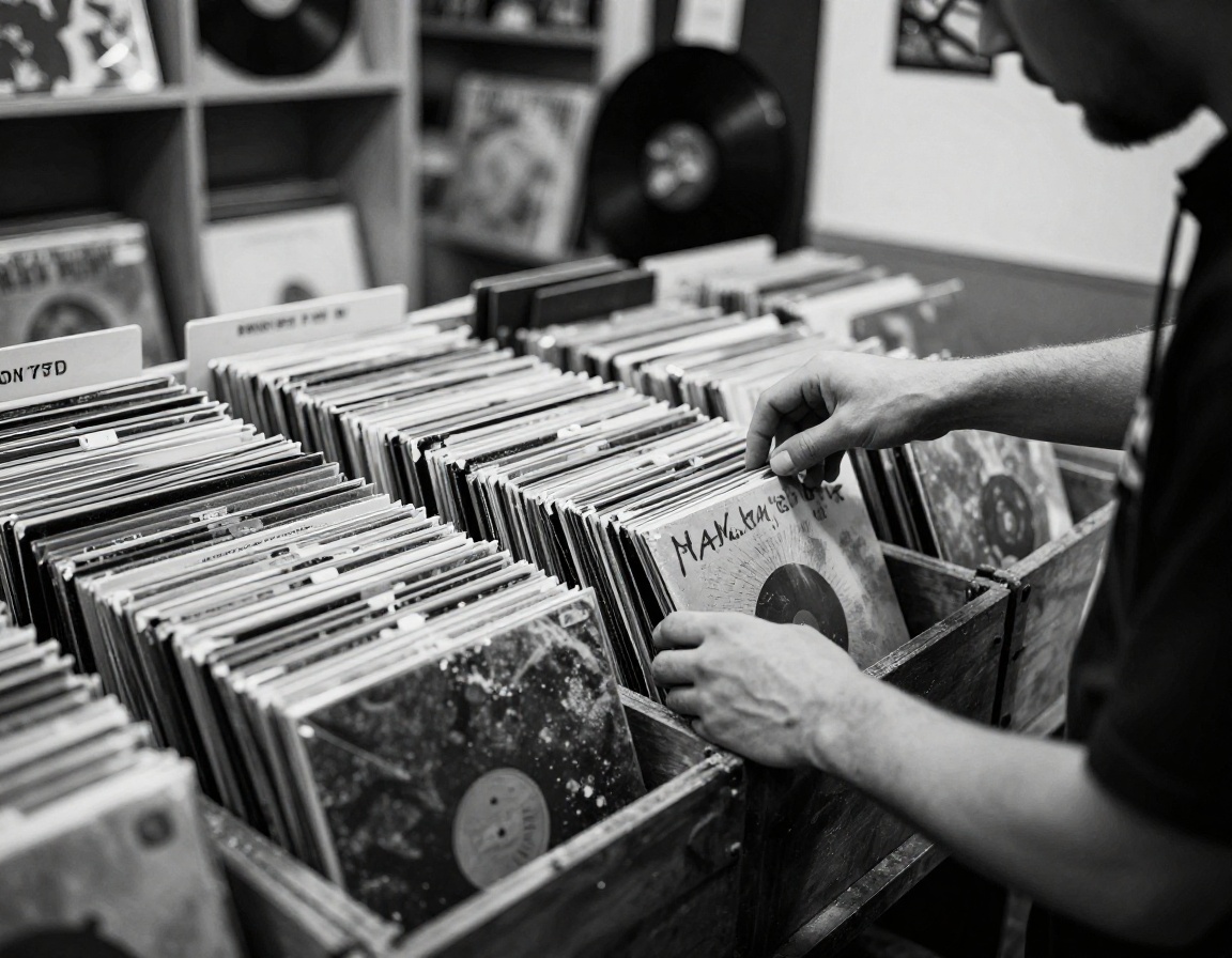 Flipping through freshly stocked vinyl record crates at Static Pressing