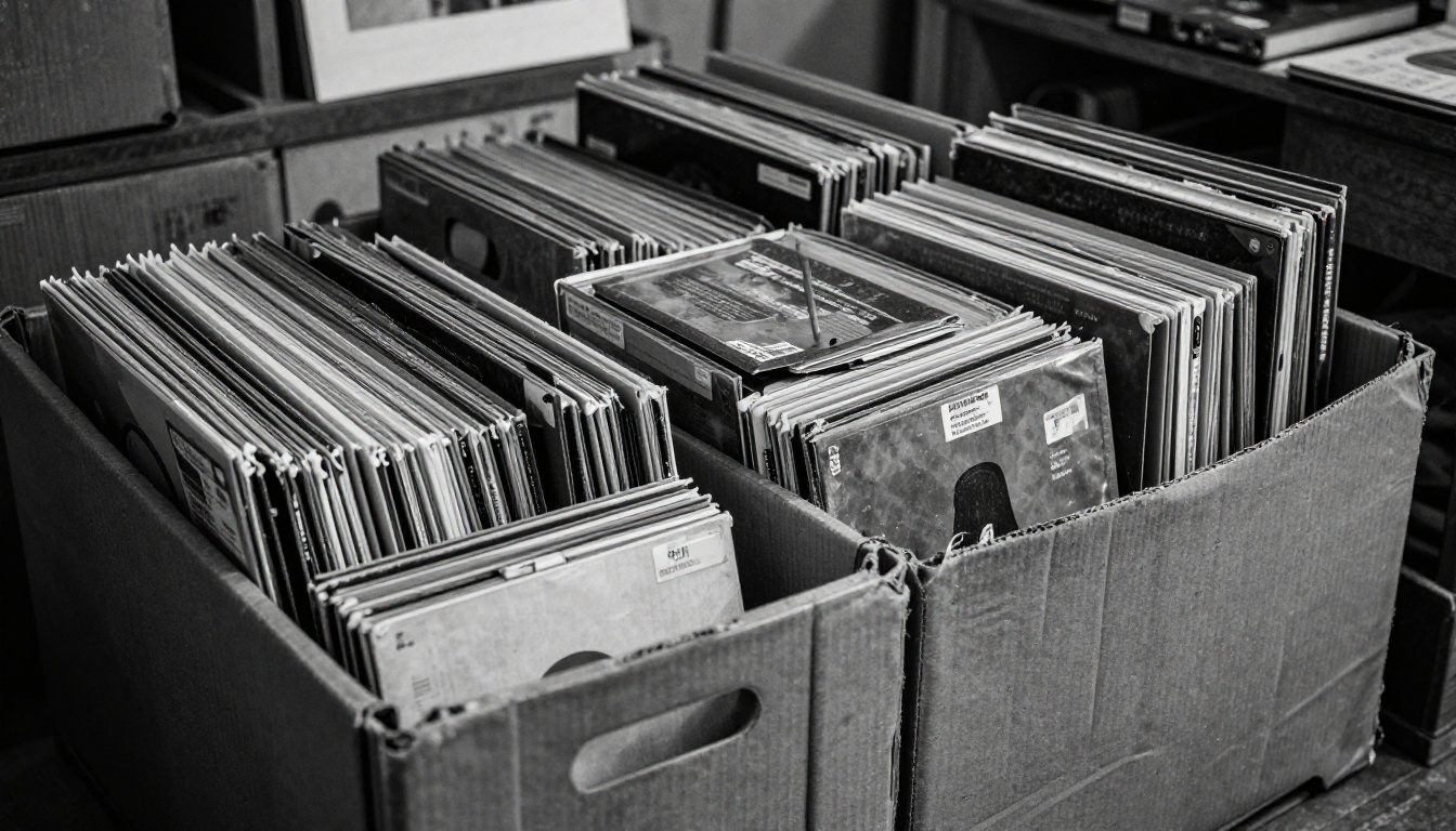 Crates of vintage vinyl ready for appraisal