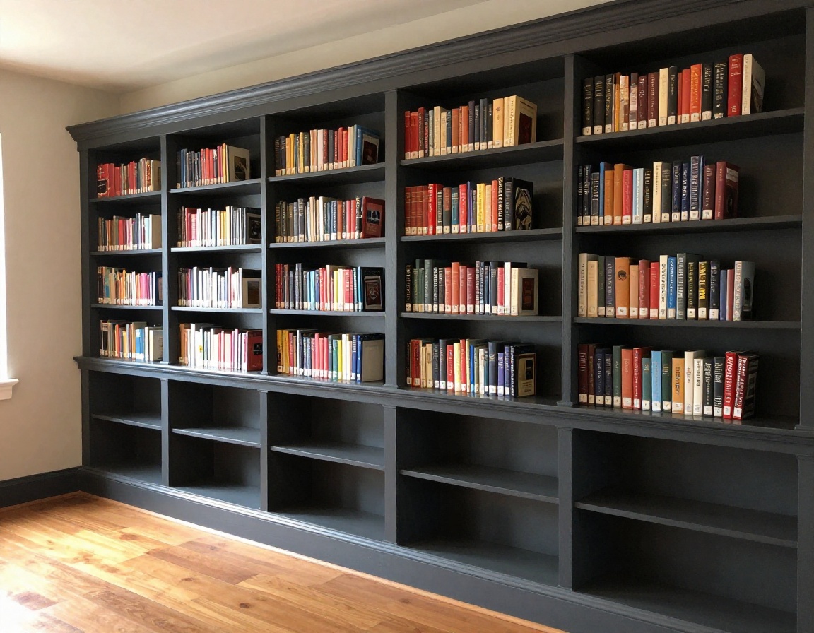 Deep slate blue monochrome painted home study and joinery