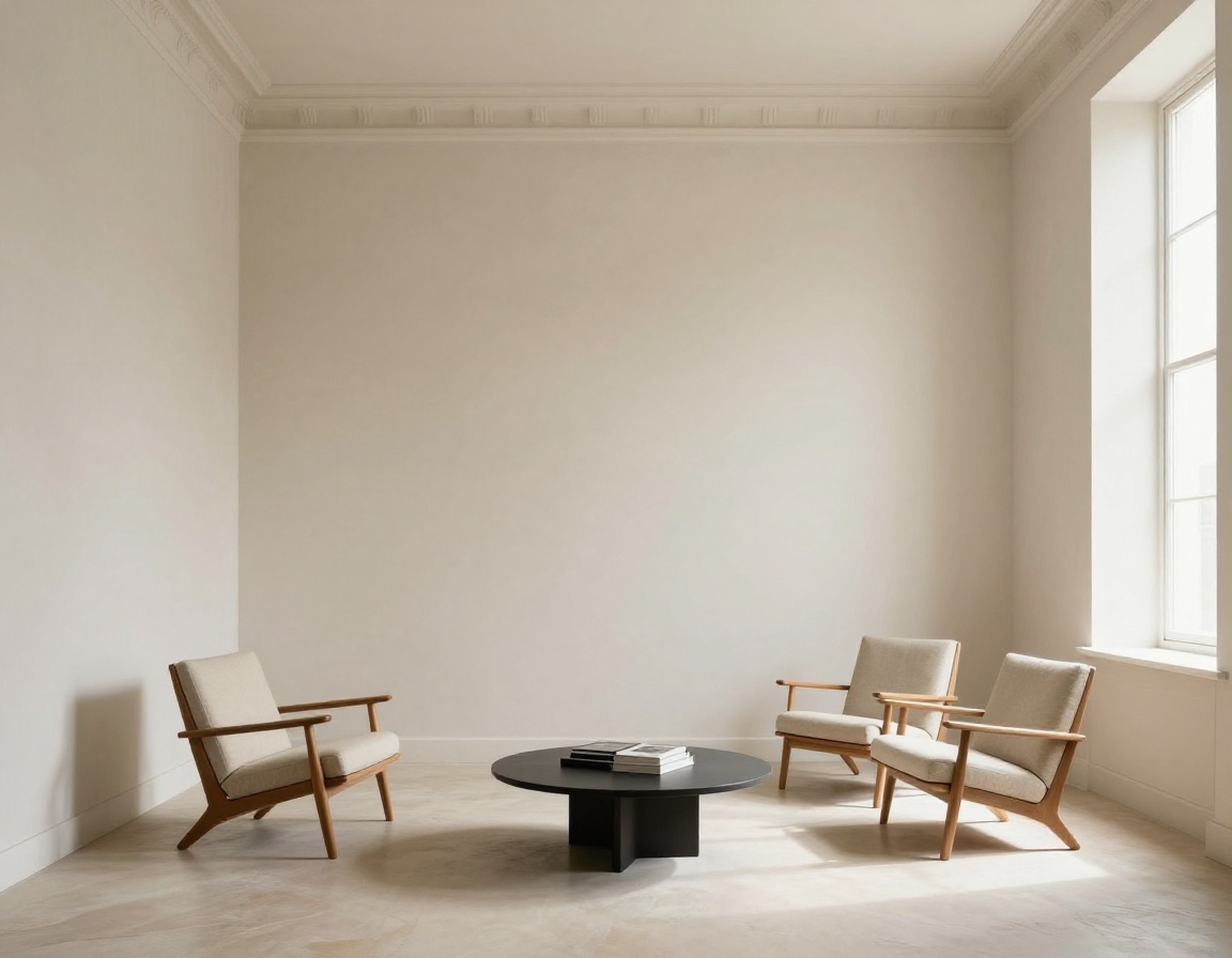 High-ceilinged Georgian living room painted in warm clay terracotta matte finish