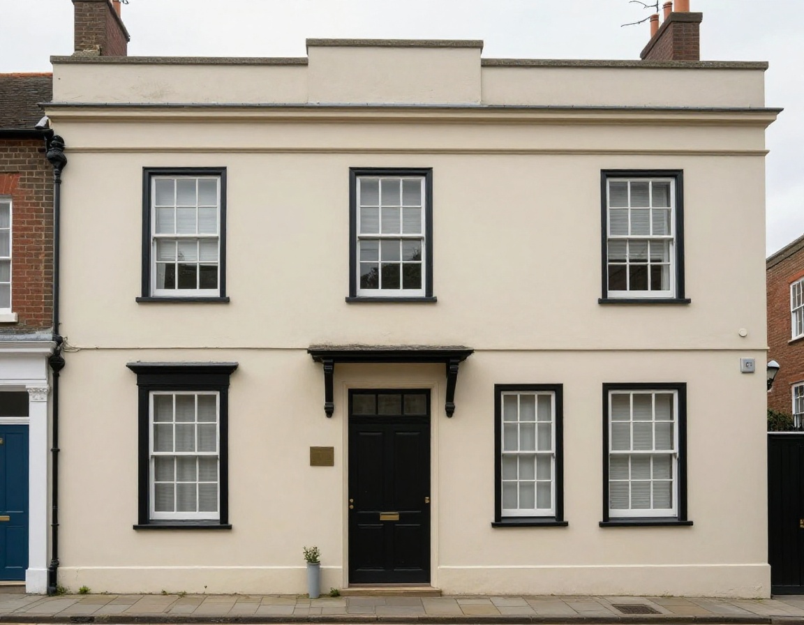 Exterior masonry and timber window painting on heritage townhome facade