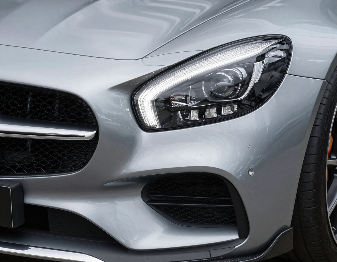 Crystalline headlight lens and front spoiler after restoration