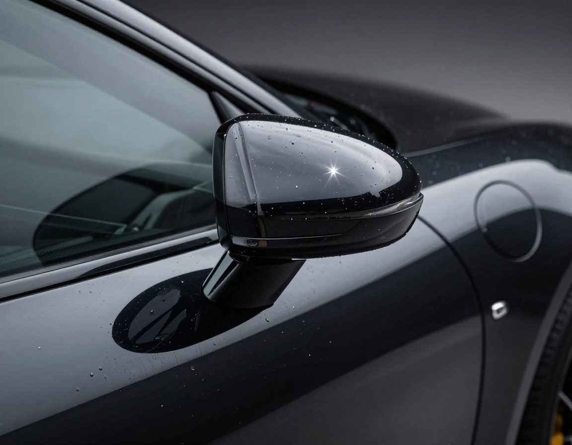 High-gloss mirror finish on paintwork under cold detailing lighting
