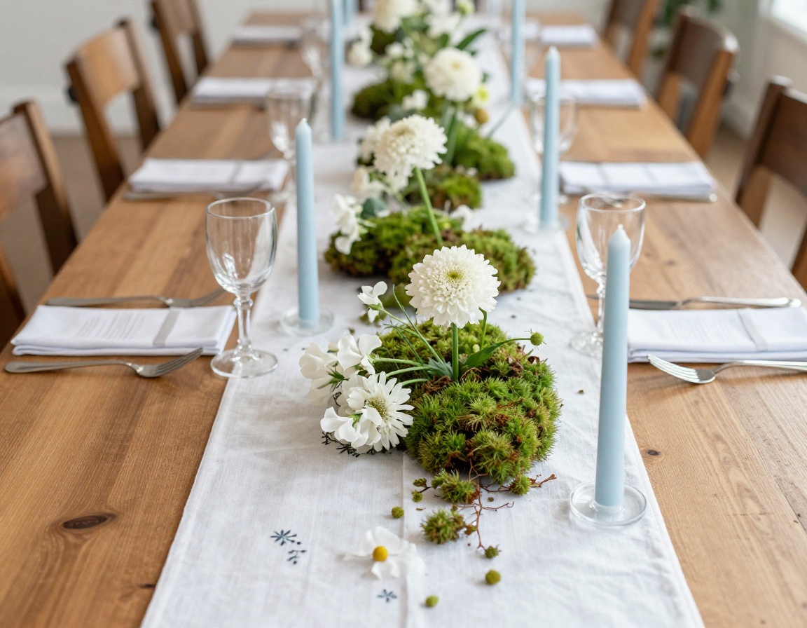 Long continuous wedding banquet meadow runner with taper candles
