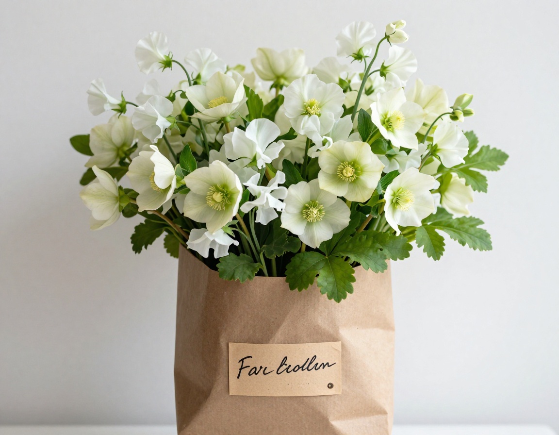 Freshly harvested botanical bundle wrapped in embossed brown paper