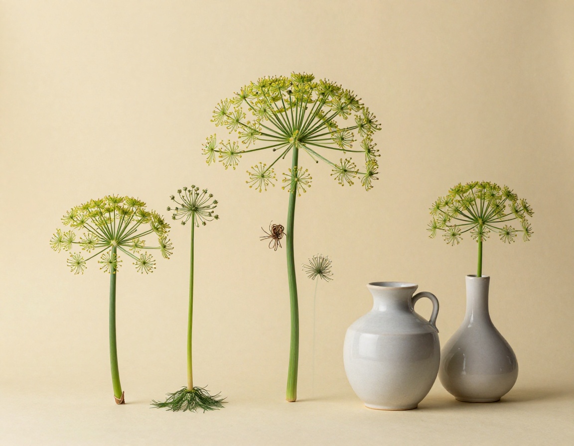 Editorial botanical still life study with fennel umbels and seed pods