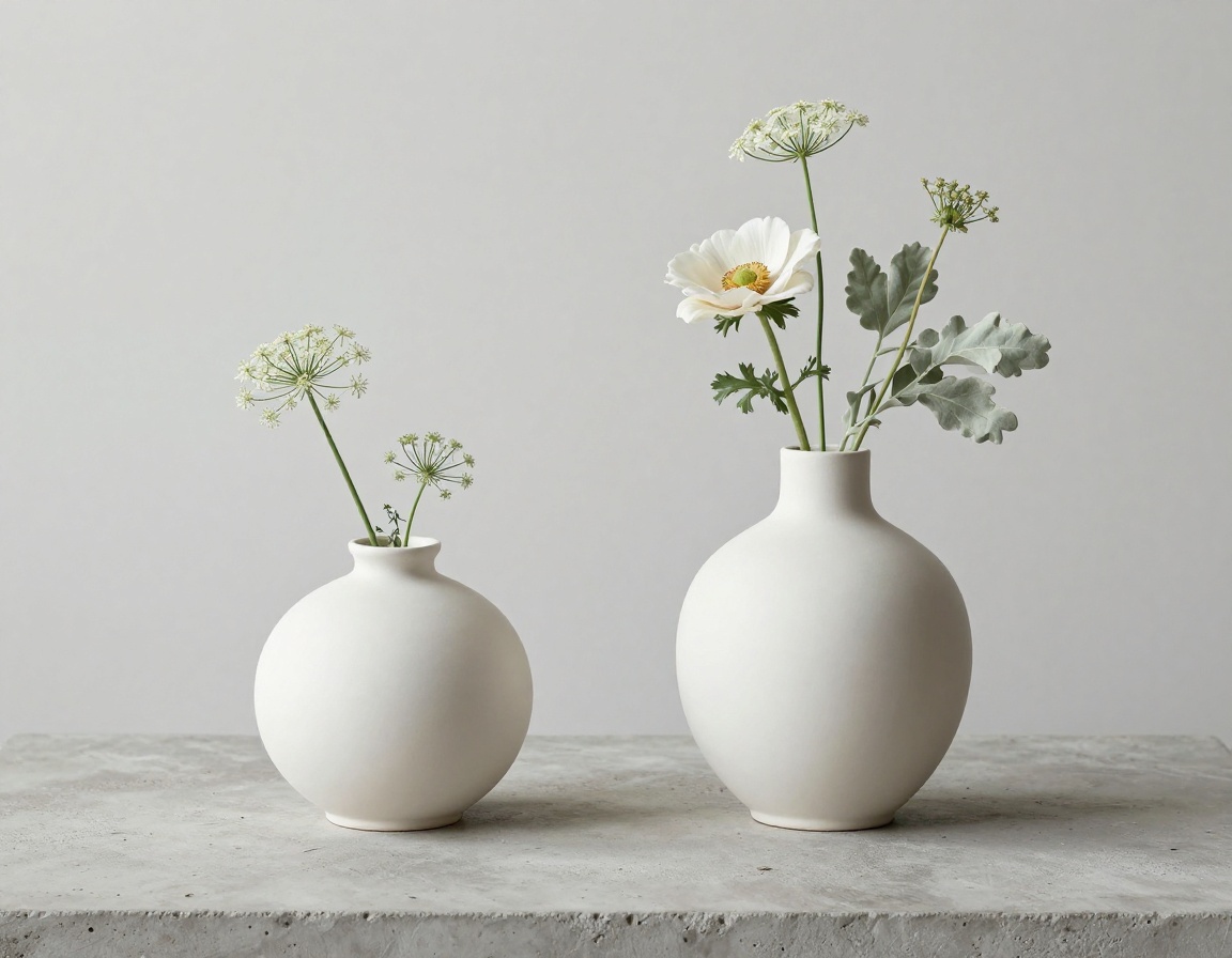 Architectural centerpiece in a low matte stoneware vessel