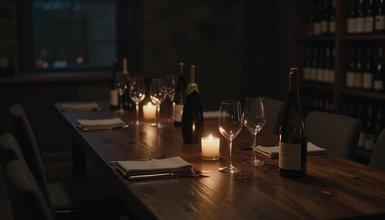 The private back salon at Vessel Wine Room set with candles and glassware