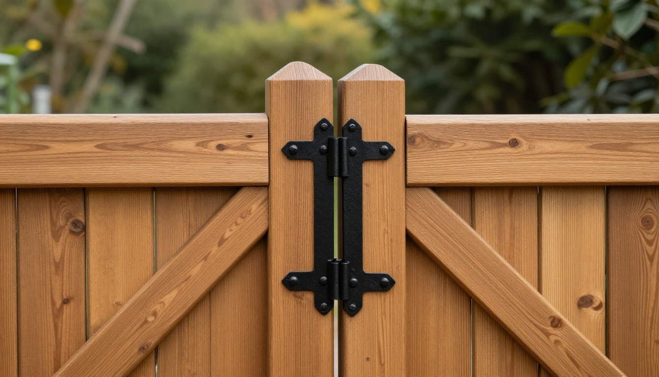 Bespoke timber pedestrian gate with black forged ironmongery