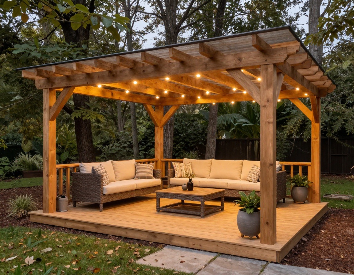 Notched timber pergola framework over high-spec composite garden decking