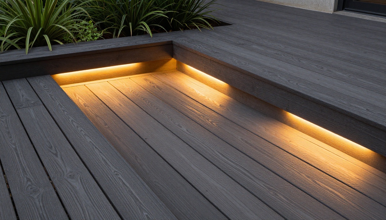 Multilevel garden deck made with natural timber and composite boards