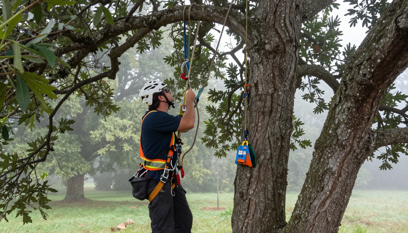 Arborist conducting on-site canopy inspection