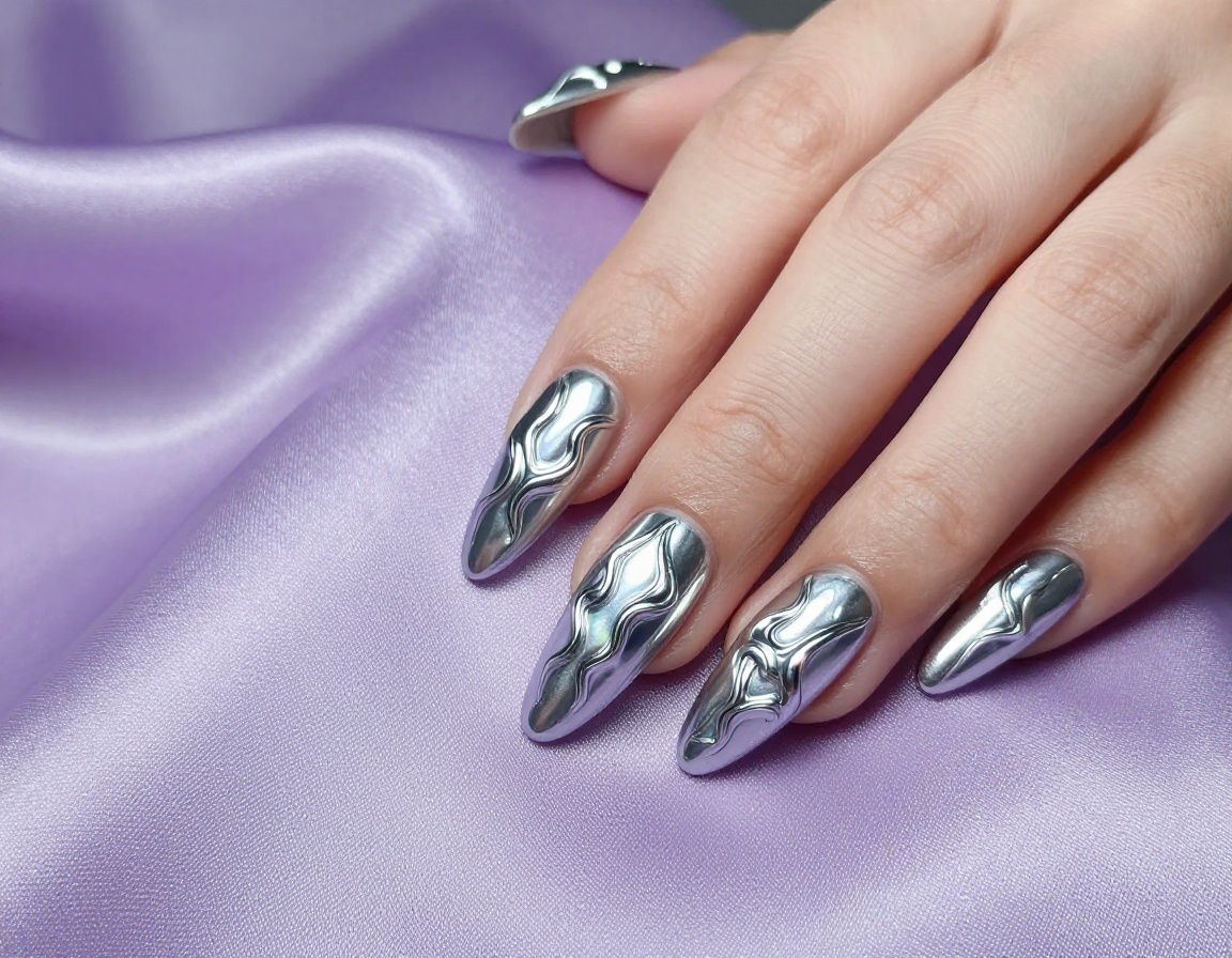 High-fashion chrome nail art set at Gloss House Nails